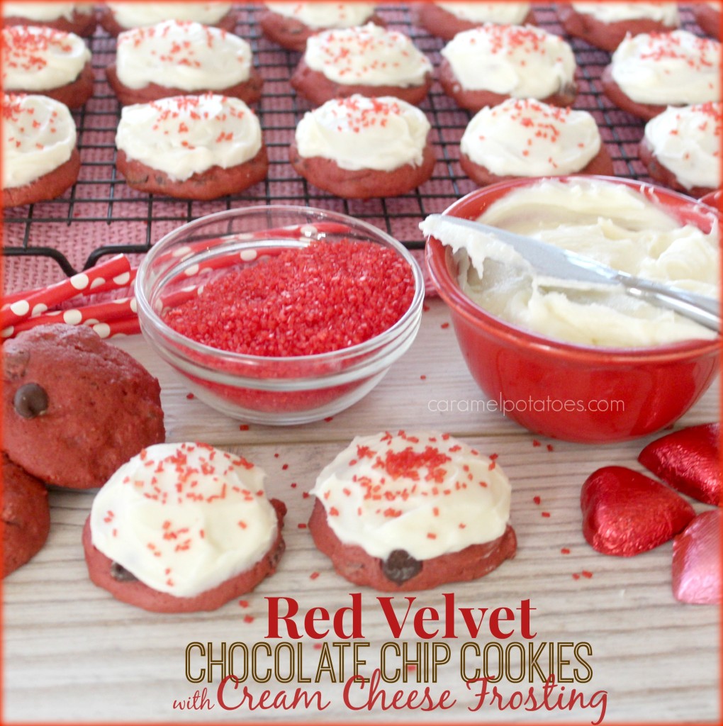Red Velvet Chocolate Chip Cookies with Cream Cheese Frosting
