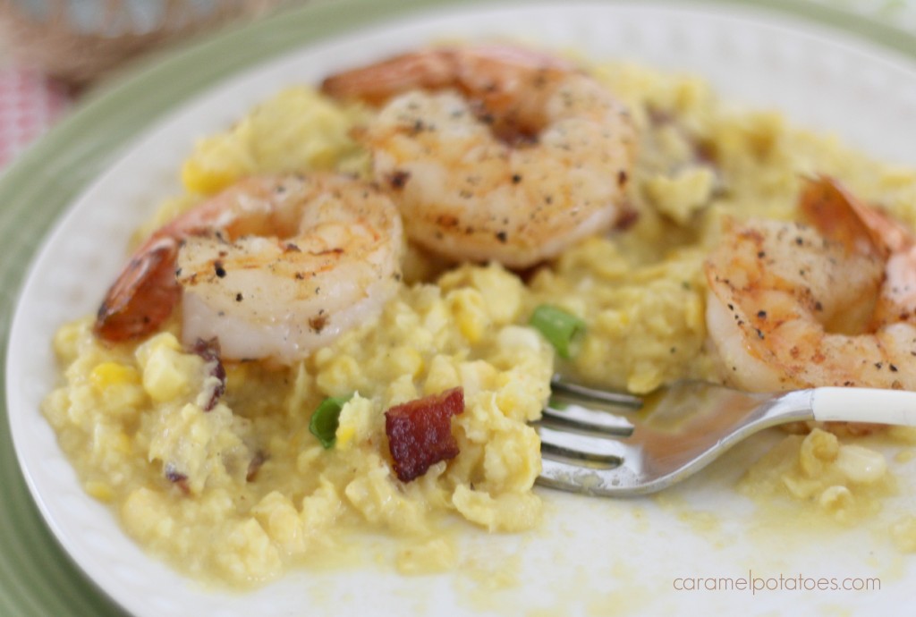 Fresh Corn Grits with Bacon and Shrimp